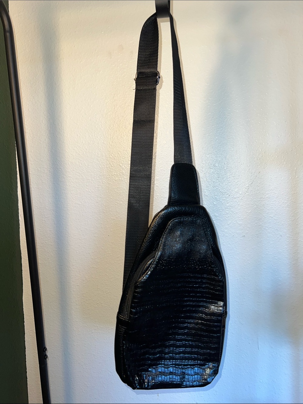 Black Leather Sling Bag for Men - Sleek Crossbody Carry